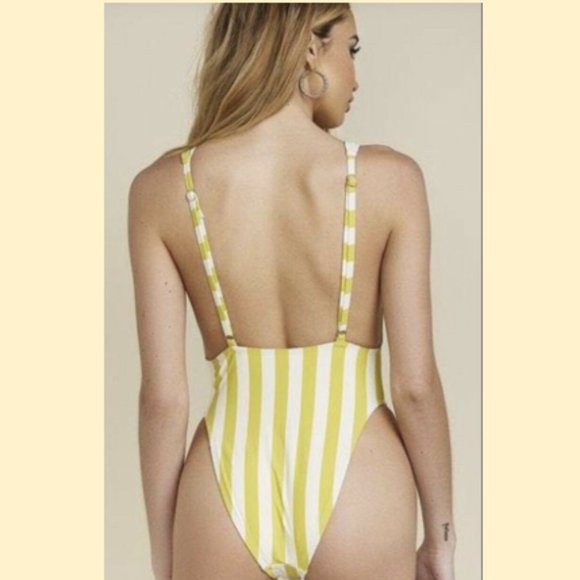 Dippin Daisys Lime Green Striped One Piece Swimsuit Size Medium NWT - Picture 2 of 12